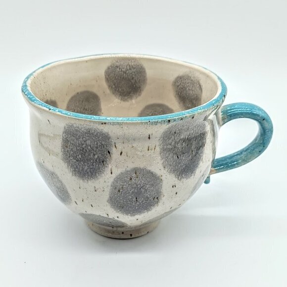 Crate & Barrel Blue Trim Grey Dot Ceramic Mug - Picture 2 of 7